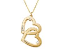 Liumarvexia Customized Necklaces for Women Men, Personalized Anniversaries Valentine's Day Jewelry Gifts, Customized 2 Name Double Heart Ring Necklace Rhinestone Pendants Jewelry yellow 50cm