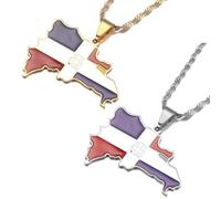 Liumarvexia Dominican Republic Map Flag Necklace Stainless Steel Flag Pendant Necklace Ethnic Style Jewelry Gift 2 Pcs 50Cm