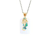 Liumarvexia Enamel white jade No Worries Pendant Necklace Natural Jade Elegant Retro Necklace Jewelry with Gift Box for Women Wife Mom