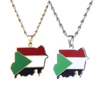Liumarvexia Flag of The Republic of Sudan Necklace Pendant, Ethnic Style Novelty Sudan Map Charm Necklace Jewelry Gift 2 Pcs 50Cm