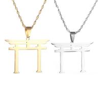 Liumarvexia Japanese Shinto Symbol Necklace, Novel Stainless Steel Pendant Necklace, Fashionable Ethnic Style Retro Jewelry Gift 2 Pcs 50Cm