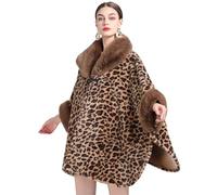 Liumarvexia Leopard Print Faux Fur Collar Shawl Wraps for Women, Soft Open Front Poncho Cape Coat for Outdoor, Party, Travel one size