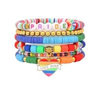 Liumarvexia Multi Layer Colored Beads Lgbt Bracelet, Boho Bracelet Charm Jewelry with Gift Box for Women Summer Beach Party Stackable Stretch Jewellery Gifts, Color1