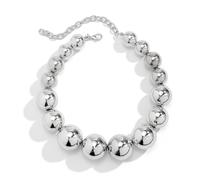 Liumarvexia Punk Exaggerated Large Round Beads Necklace for Women, Minimalist Glossy Ball Choker Dainty Necklace Party Punk Trendy Jewelry Gift gray adjustable