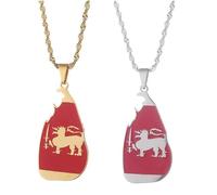 Liumarvexia Sri Lanka Map Flag Pendant Necklace, Sri Lanka Stainless Steel Neck Charm Ethnic Style Jewelry Gift 2 Pcs 50Cm