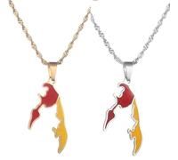 Liumarvexia Tamil Eelam Map Flag Necklace, Tamil Eelam Map Stainless Steel Ethnic Style Neck Charm Jewelry Gif For Men Women 2 Pcs 50Cm
