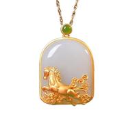 Liumarvexia White Jade Horse No Worries Pendant Necklace Natural Jade Elegant Retro Necklace Jewelry with Gift Box for Women Wife Mom