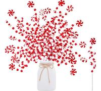 Liummrcy 36Pcs Candy Cane Christmas Decorations 9in Festive Plastic Vivid Beaded Christmas Picks Swirl Red and White Ornaments for Xmas Tree Topper Home Vase Filler