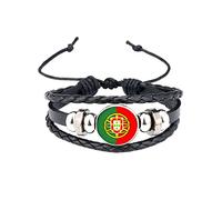 Liummrcy Charm Bracelet National Flag Charm Bracelet, Portugal Wristband Bracelet Braided Leather Bracelet For Sporting Football Game National Flag Charm Bracelet National Flag Charm Bracelet,Charm