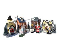 Liummrcy Christmas Decorations, Christmas Village Sets 10Pcs Light Up Miniature Winter Christmas Village Simulation Resin Decorative Christmas Town Village Sets, No Battery