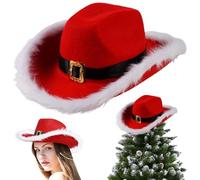 Liummrcy Christmas Hat Funny Cowboy Santa Hat with Curved Edge & White Furry Edges Santa Cowboy with Chin Strap One Size Western Christmas for Cosplay, Costumes, Decorations