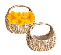 Liummrcy Flower Girl Basket, Rattan Basket, 2Pcs Wicker Picnic Basket With Handle Flower Girl Baskets For Party Decorative Baskets Wicker Storage Basket, 16.5x17x11cm