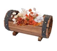 Liummrcy Half Barrel Planter, Rustic Vintage Wood Planter with Metal Bands, Outdoor Elevated Garden Bed, Decorative Flower Pot for Indoor Plants