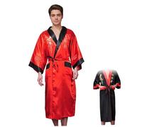 Liummrcy Kimono Dressing Gowns Reversible Mens Dressing Gowns Lightweight Embroidered Japanese Kimono Robe Sleepwear, Red + Black