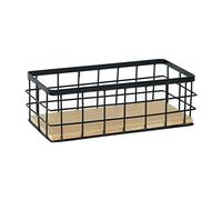 Liummrcy Wire Storage Baskets Wall Mounted Storage Tray Bedroom Organiser Bins With Wooden Base 29x13x10cm Wire Basket,Grid Storage Basket,Wire Organiser Bins,Stackable Metal Basket,Food Storage Grid