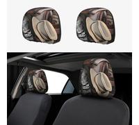LiuMng 2 PCS Car Seat Headrest Cover - Cowboy Black Hat Western Boots Print Elasticity Head Rest Anti-Dirty Covers/Protector, for Car Vans