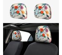 LiuMng 2 PCS Car Seat Headrest Cover - Cute White Tiger Print Elasticity Head Rest Anti-Dirty Covers/Protector, for Car Vans
