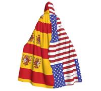 LiuMng Adult Halloween Hooded Cloaks, American Spain Flag print Unisex Wizard Robes Capes, for Holiday Party Cosplay Costumes