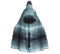 LiuMng Adult Halloween Hooded Cloaks, Black umbrella in the rain print Unisex Wizard Robes Capes, for Holiday Party Cosplay Costumes
