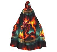 LiuMng Adult Halloween Hooded Cloaks, Dragon King in Fire print Unisex Wizard Robes Capes, for Holiday Party Cosplay Costumes