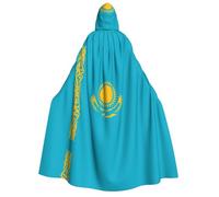LiuMng Adult Halloween Hooded Cloaks, Flag of Kazakhstan print Unisex Wizard Robes Capes, for Holiday Party Cosplay Costumes