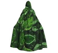 LiuMng Adult Halloween Hooded Cloaks, Green Leaf Nature print Unisex Wizard Robes Capes, for Holiday Party Cosplay Costumes