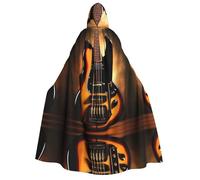LiuMng Adult Halloween Hooded Cloaks, Instrumental Guitar print Unisex Wizard Robes Capes, for Holiday Party Cosplay Costumes