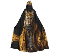 LiuMng Adult Halloween Hooded Cloaks, Leopard in a leather jacket print Unisex Wizard Robes Capes, for Holiday Party Cosplay Costumes