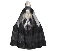 LiuMng Adult Halloween Hooded Cloaks, Panda in the water print Unisex Wizard Robes Capes, for Holiday Party Cosplay Costumes