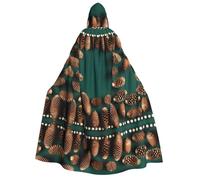 LiuMng Adult Halloween Hooded Cloaks, Pine Cone Border print Unisex Wizard Robes Capes, for Holiday Party Cosplay Costumes
