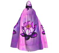 LiuMng Adult Halloween Hooded Cloaks, Purple Lotus print Unisex Wizard Robes Capes, for Holiday Party Cosplay Costumes
