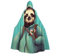 LiuMng Adult Halloween Hooded Cloaks, slothful student print Unisex Wizard Robes Capes, for Holiday Party Cosplay Costumes