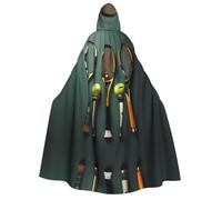 LiuMng Adult Halloween Hooded Cloaks, Tennis balls and rackets print Unisex Wizard Robes Capes, for Holiday Party Cosplay Costumes