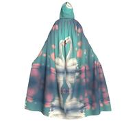 LiuMng Adult Halloween Hooded Cloaks, The swan in love print Unisex Wizard Robes Capes, for Holiday Party Cosplay Costumes