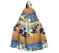 LiuMng Adult Halloween Hooded Cloaks, turtles on the beach print Unisex Wizard Robes Capes, for Holiday Party Cosplay Costumes