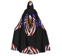 LiuMng Adult Halloween Hooded Cloaks, USA Flag Patriotic Eagle print Unisex Wizard Robes Capes, for Holiday Party Cosplay Costumes