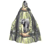 LiuMng Adult Halloween Hooded Cloaks, Walking elephant print Unisex Wizard Robes Capes, for Holiday Party Cosplay Costumes