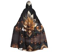 LiuMng Adult Halloween Hooded Cloaks, White delicate lotus flower print Unisex Wizard Robes Capes, for Holiday Party Cosplay Costumes