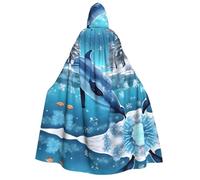 LiuMng Adult Halloween Hooded Cloaks, winter the dolphin print Unisex Wizard Robes Capes, for Holiday Party Cosplay Costumes