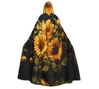 LiuMng Adult Halloween Hooded Cloaks, with the yellow sunflower print Unisex Wizard Robes Capes, for Holiday Party Cosplay Costumes
