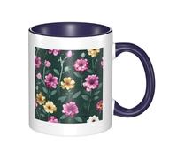 LiuMng Beautiful purple flowers Coffee Mug Double Color Ceramic Mug Tea Drinking Cup Navy Blue Print Funny Mugs For Home & Office 11oz