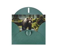 LiuMng brown bear pounce Print Blank Note Card Sets with Dark Green Envelopes,Beautiful Birthday Greeting Cards 4 x 6,For All Occasions