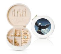 LiuMng Eagle under the stars Print Women Leather Jewelry Box, Travel Portable Small Jewelry Case for Ring, Pendant, Earring White