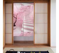 LiuMng Fabric Door Curtain - Fengshui Tapestry Panel Cherry Blossom White Staircase Drape for Privacy Thermal Insulated Blackout 34x56in