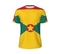 LiuMng Flag of Grenada Print Men's Short Sleeve Mesh T-Shirts - Crew Neck Athletic Breathful Workout Tees, for Gym Outdoor, Black, Large
