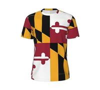 LiuMng Flag of Maryland Print Men's Short Sleeve Mesh T-Shirts - Crew Neck Athletic Breathful Workout Tees, for Gym Outdoor, Black, Large