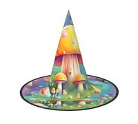 LiuMng Halloween Witch Hats for Women - 1 Fantasy Dream Mushroom Print Wizard Costume Cap, for Holiday Party Accessory Headwear