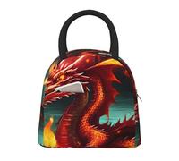 LiuMng Insulated Lunch Cooler Bag for Women Men - Black Dragon King in Fire Print Lunch Tote with Front Pocket, for Work Picnic