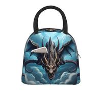 LiuMng Insulated Lunch Cooler Bag for Women Men - Black Flying Dragon Print Lunch Tote with Front Pocket, for Work Picnic