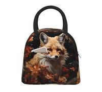 LiuMng Insulated Lunch Cooler Bag for Women Men - Black Fox and Flowers Print Lunch Tote with Front Pocket, for Work Picnic